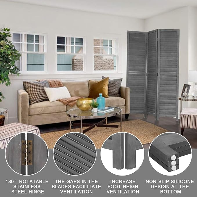 3 Panel Wood Room Divider 5.7 Ft Tall Privacy Wall Divider 67.7" x 16.9" Each - Image 3