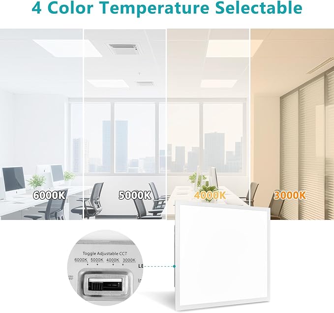 VocgoUU 2x2 LED Flat Panel Light – 24 Pack, 3 Wattage 30W/40W/50W & 4 CCT 3K/4K/5K/6K Selectable, 0-10V Dimmable, 5500LM, Drop Ceiling Troffer, ETL Listed, 100-277V Commercial Light