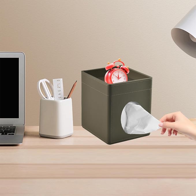 Tissue Box Cover Square Tissue Box Holder PU Leather Facial Tissues Organizer - Image 5