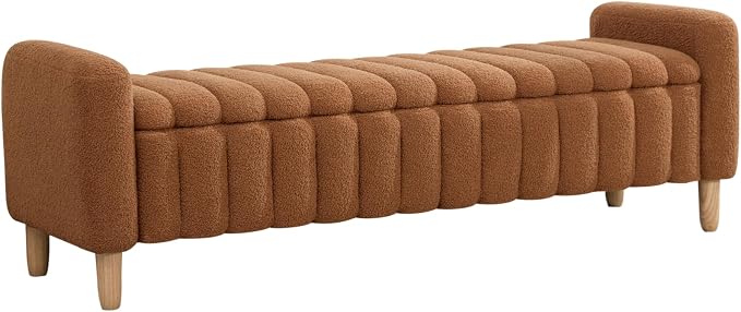 63.4" Teddy Fabric Ribbed King Size End of Bed Bench. | Entryway Ottoman Ribbed - Image 7