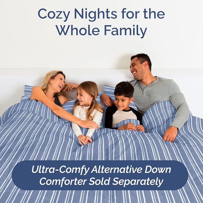 Full XL Bed Sheet Set - 4 Piece Extra Long Extended Full XL Sheets - Soft, Breathable & Cooling - Fits 8" to 16" Mattress with Deep Pockets - 54" x 80" - Wrinkle and Fade Resistant - Blue Stripes 3