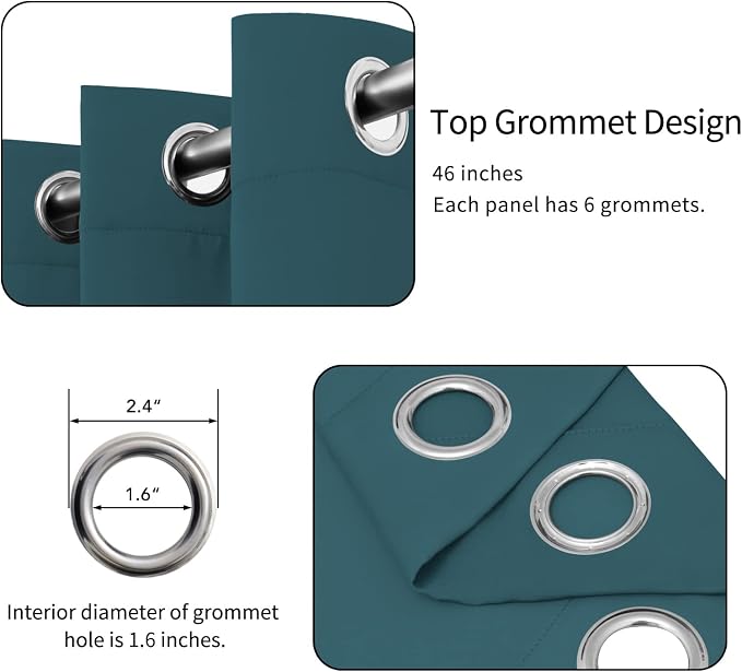 Easy-Going Thermal Grommet Blackout Curtains, 2 Panels 46x84 in | Peacock Blue - Image 4