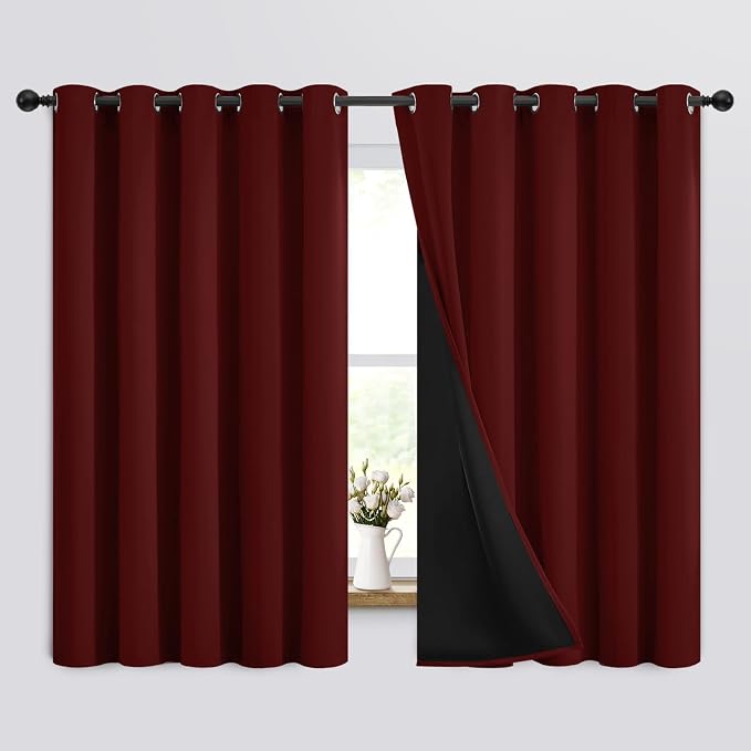 Yakamok Burgundy Red Blackout Curtains 63 Inch Length by Yakamok