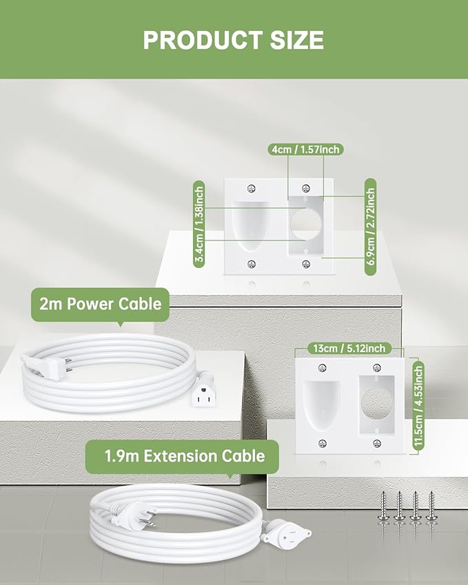 HAPYTHDA in Wall Cable Management Kit,TV Cord Hider for Wall Mounted TV with Triple Outlet,6.5FT Power Cable and 6.2FT Extension Cable,20A TV Wire Hider for Wall