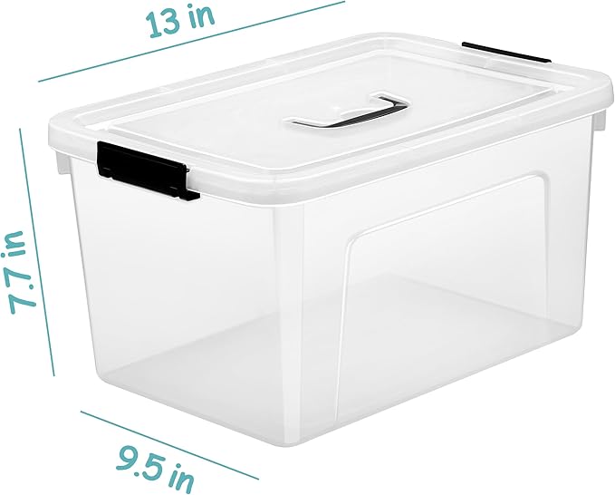 JUJIAJIA Clear Storage Latch Box 12 Quart, Plastic Organizing Box/Bin with Lid and Black Handles, 6-Pack