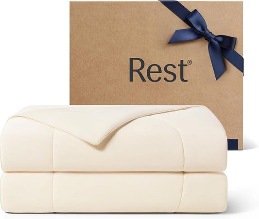 REST® Evercool® Cooling Comforter, Full/Queen, Blanket for Hot Sleepers, All Season Bedding to Keep Cool for Night Sweats, Breathable Lightweight Blanket, 90"x90" Inches, Snow Ivory