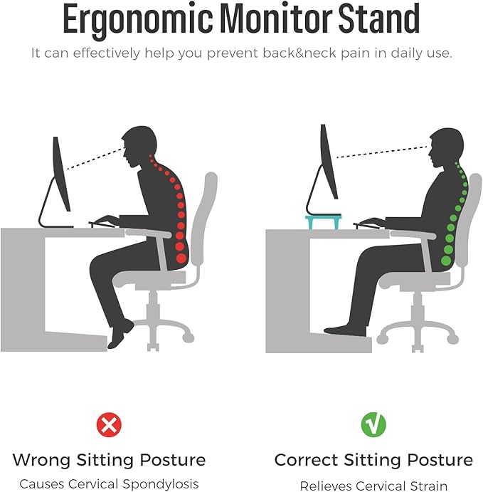 loukin Monitor Stand Riser for Desk, 22.4" x 8.3" Larger Computer Stand for Laptop, PC, Printer, Sturdy Desktop Computer Shelf with Non-Skid Rubber, Home Office, Natural Wood