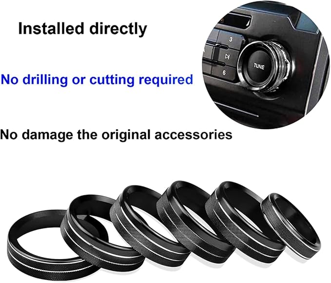 Knob Cover for F150 AC Climate Control Switch/Trailer/4WD/VOL/Tune Button Interior Center Console Trim Accessories Compatible with Ford F150 XLT 2016 2017 2018 2019 (Black 6 Pcs)