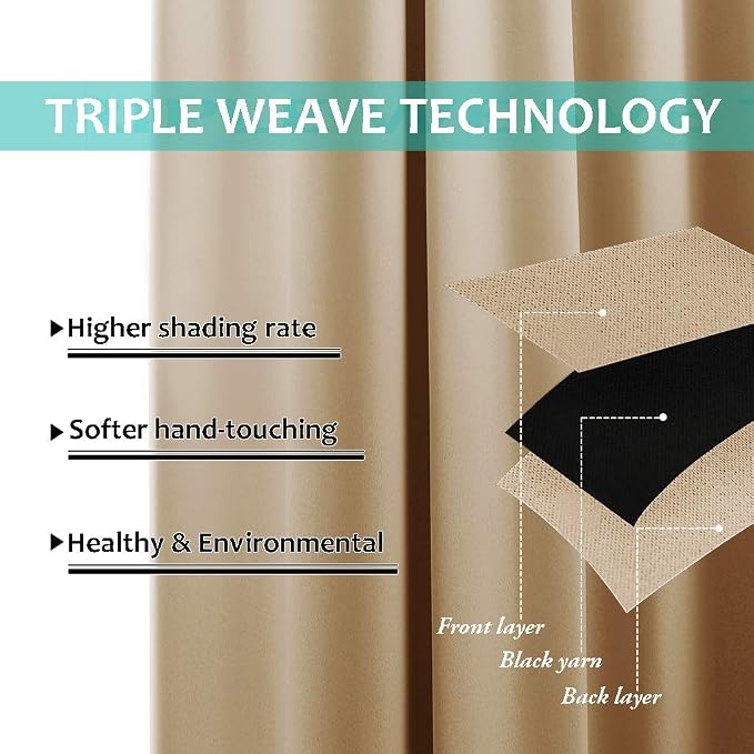 NICETOWN Living Room Completely Shaded Draperies, W37 x L70, Biscotti Beige - Image 6