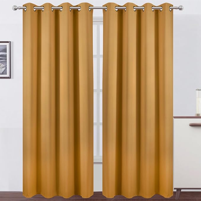 Mustard Yellow Thermal Blackout Curtains/52 x 95 Inch/Set of 2 Panels Room by Lemomo