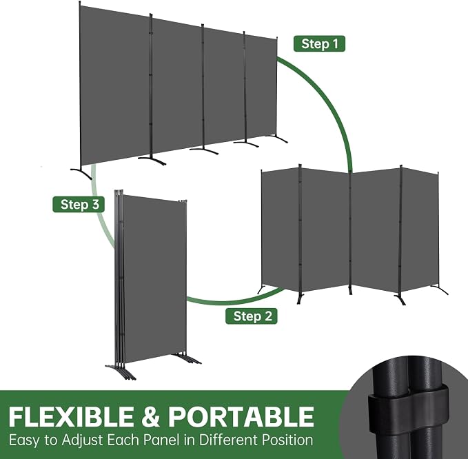4 Panel Folding Room Divider, Sturdy Frame Freestanding Wall Divider | - Image 4