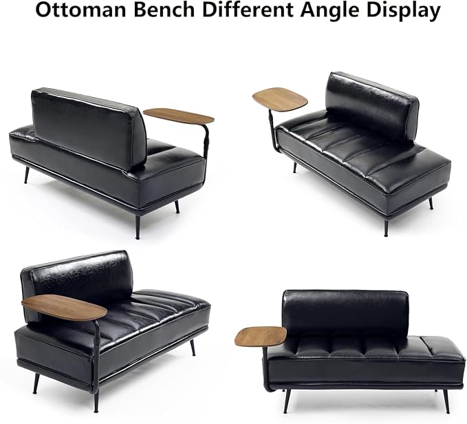 anwickjeff 55" Inch Width Modern End of Bed Bench, Leather Upholstered Futon - Image 6