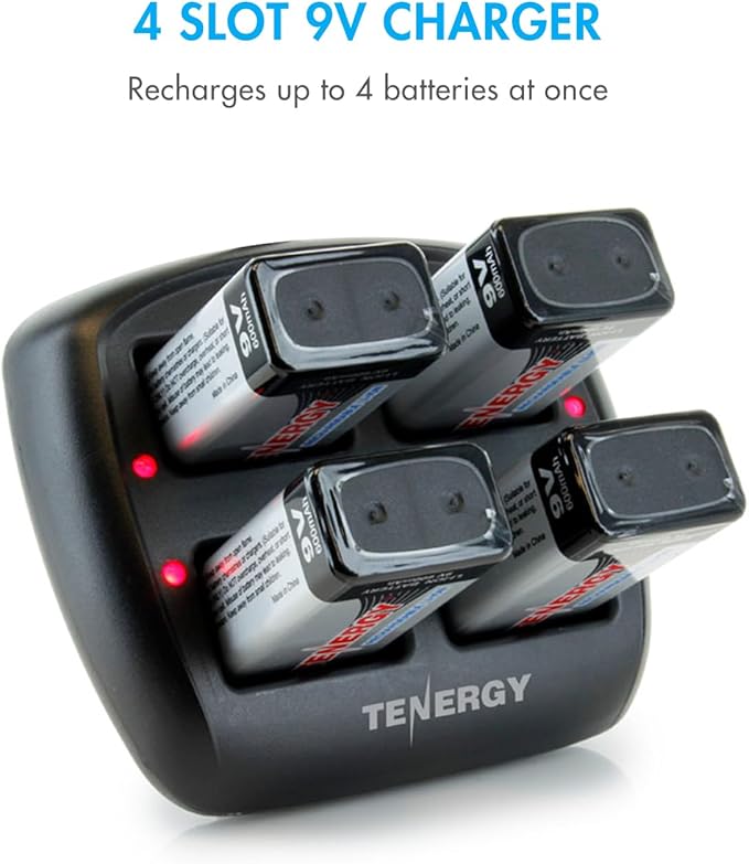 Tenergy TN294 4 Bay 9V Li-ion Battery Charger and 8 Pack 9V 600mAh Li-ion Rechargeable Battery