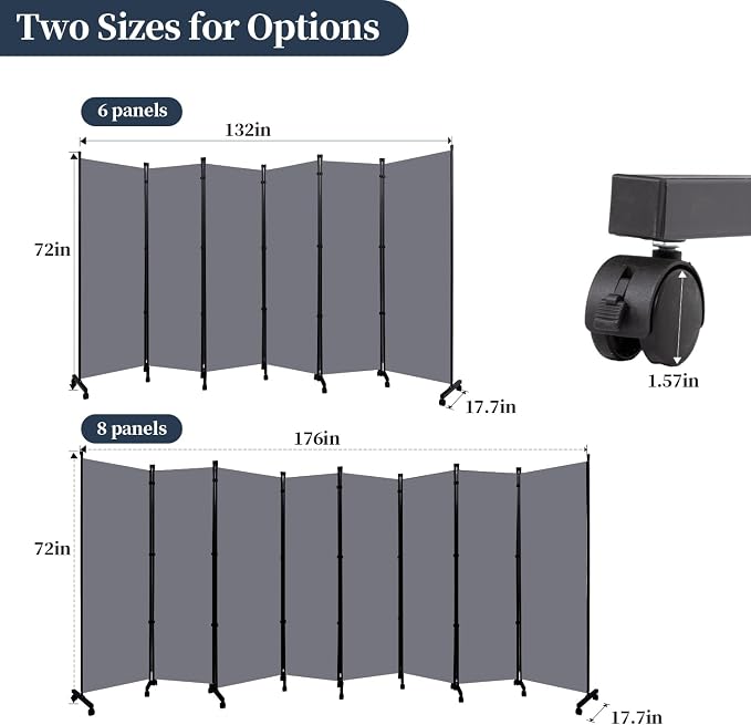 Room Divider 6 Panel-176''Wide Folding Privacy Screen, Large Partition Wall | - Image 6