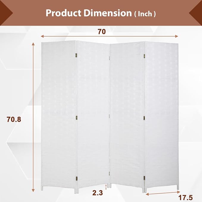 Dopinmin White Room Divider Wall Divider 6FT 4 Panels Dressing Screen | Wood - Image 2