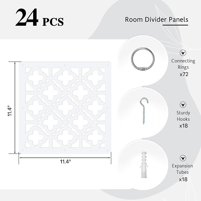 24PCS Hanging Room Divider Wall Screen Panel Room Divider Panels- Flower | - Image 2