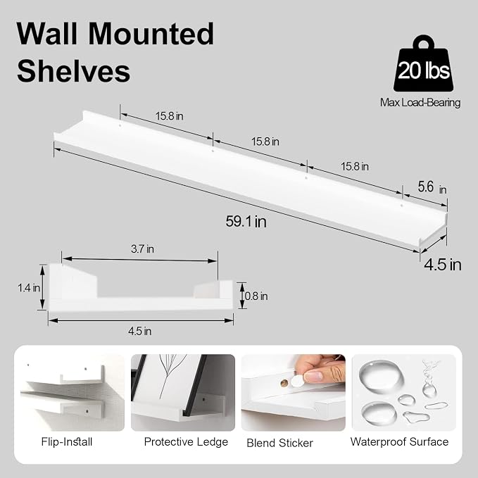 White Floating Shelves for Wall Decor, 60 in Shelf - Image 2