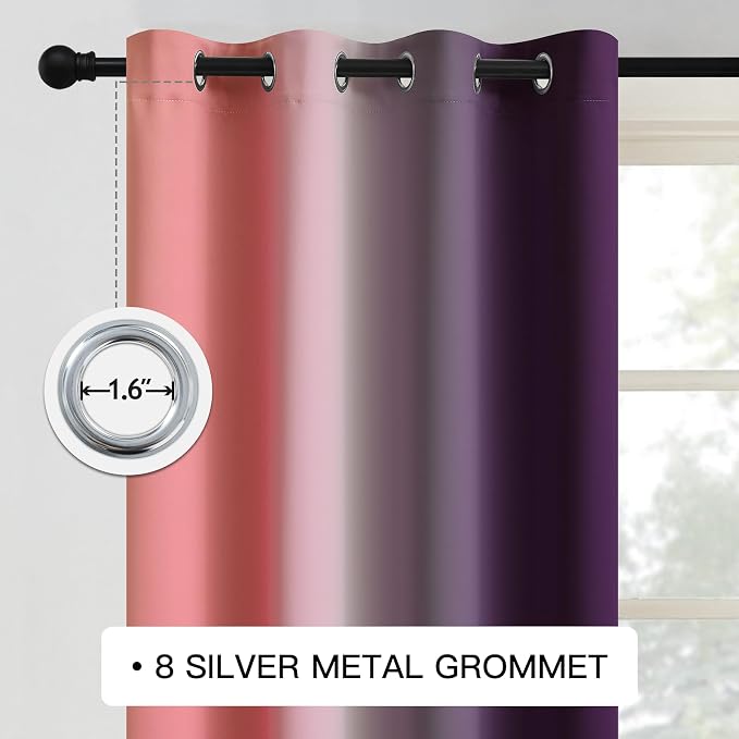 COSVIYA Grommet Drapes Ombre Dark Pink and Purple Curtains W52 x L84 Inch | - Image 4