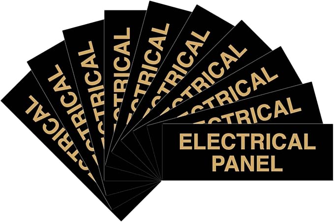 All Quality Basic Electrical Panel Sign - Fire Regulation Safety Compliance Sign - Black/Gold - Medium (10 Pack)