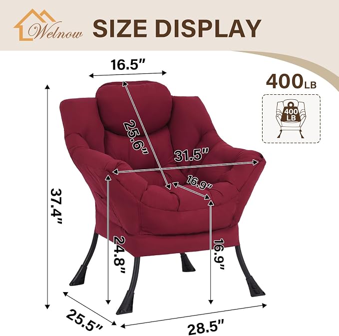 Welnow Burgundy Single Lazy Chair - Image 3