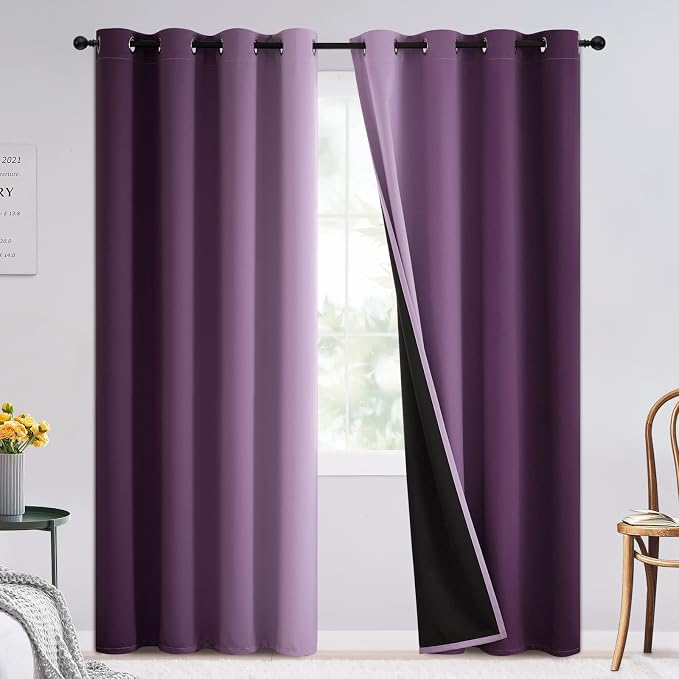 SimpleHome 100% Blackout Ombre Bedroom Curtains Purple and Greyish White 84 | by SimpleHome