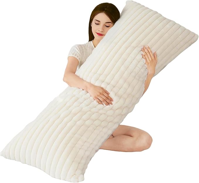 Full Body Pillow with Fluffy Stripe Faux Fur Removable Cover, Long Bed Pillow by Memfydu