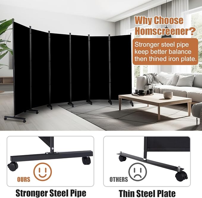 Room Divider 6FT Tall Folding Privacy Screens, 6 Panel Wall Divider w/Wheel | - Image 3