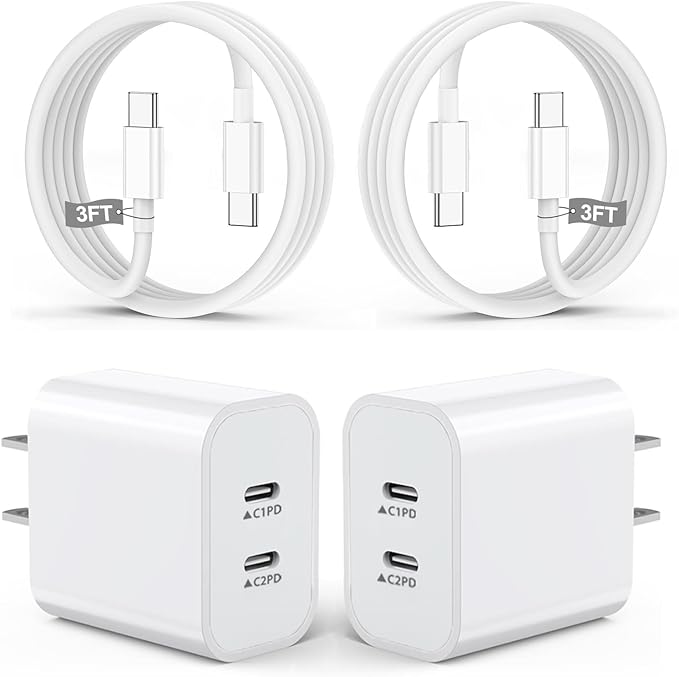 iPhone 17 Charger,2Pack Dual USB C Port Fast Wall Chargers Block with 3FT USB C to C Charger Fast Charging Cable Cord for iPhone 17/17 Pro Max/17 Pro/16 Pro Max/16 Plus/16E/15 Pro/15/iPad Pro/Air/Mini