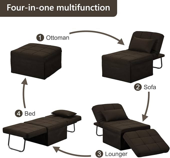 Sofa Bed, Convertible Couch Chair 4 in 1 Multi-Function Modern Folding Ottoman - Image 4
