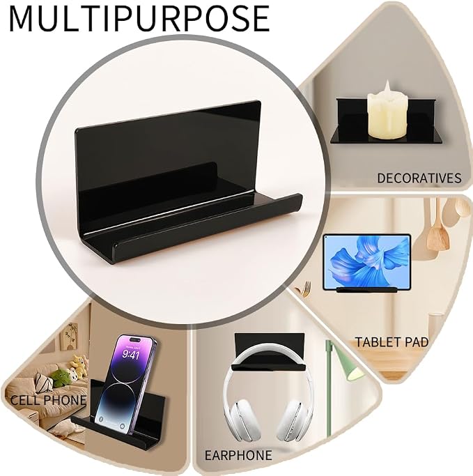 Adhesive Tablet Wall Mounted Phone Holder Acrylic Floating Shelves, eReader - Image 5