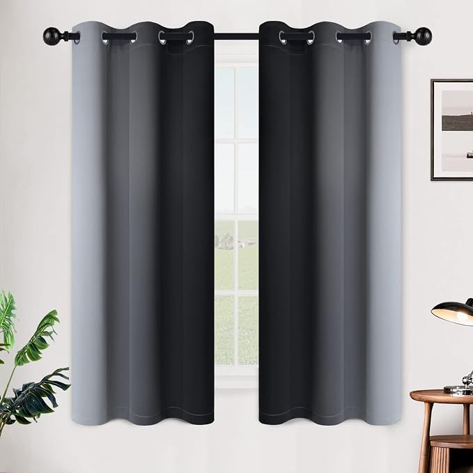 SimpleHome Ombre Black to Grey White Curtains - Image 2
