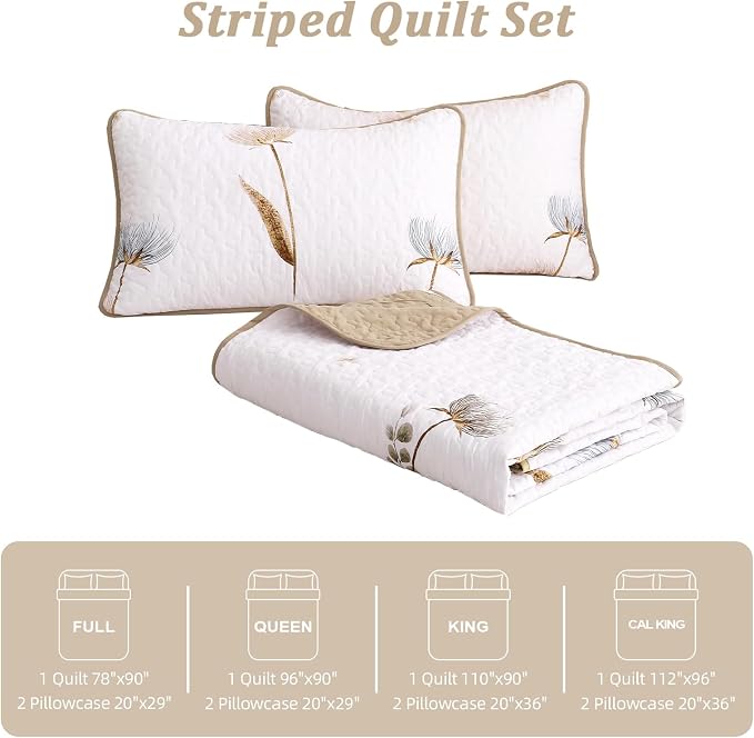 Dinjoy Floral Quilt Set California King, Khaki Bedspreads Fall Bedding Set | 3 - Image 6