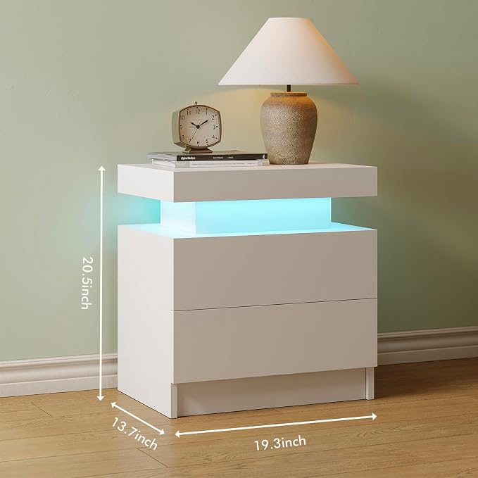 Modern White LED Nightstand for Bedroom Bedside Table - Image 2