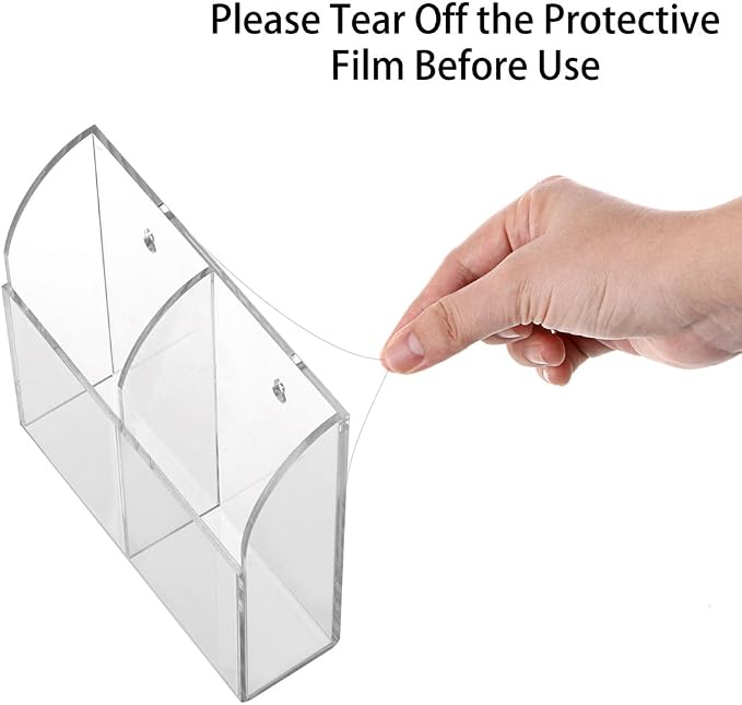 Hipiwe Wall Mount Remote Control Holder Acrylic Media Organizer, 2 Slots | - Image 3