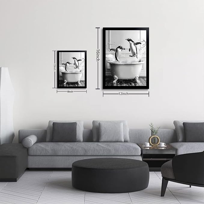 OIQArtOIQ Funny Bathroom Framed Wall Art Black and White Animal Canvas Wall Art - Image 5