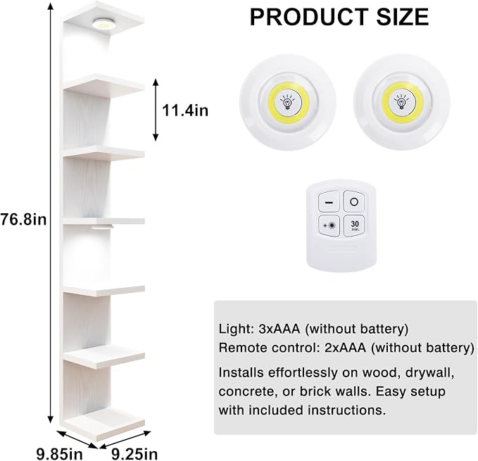 Fixwal 7 Tier Wall Shelf with LED Lights Lack Shelf - Image 3