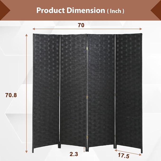 Room Divider Wall Divider 6FT 4 Panels Wood Mesh Hand-Woven Indoor Room Screen - Image 2