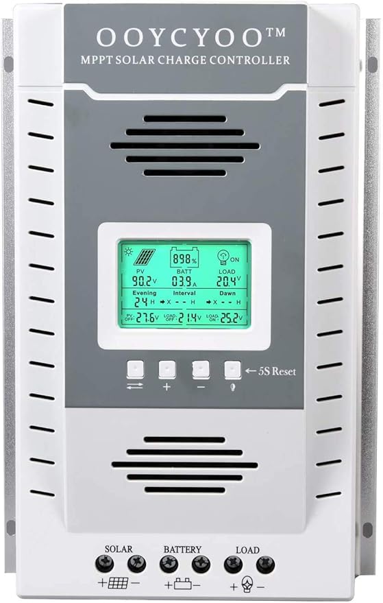 OOYCYOO MPPT Charge Controller 80 amp 12V/24V Auto, 80A Solar Panel Charge Regulator with Blacklight LCD Display Max 100V for Lead-Acid Sealed Gel AGM Flooded Lithium Battery
