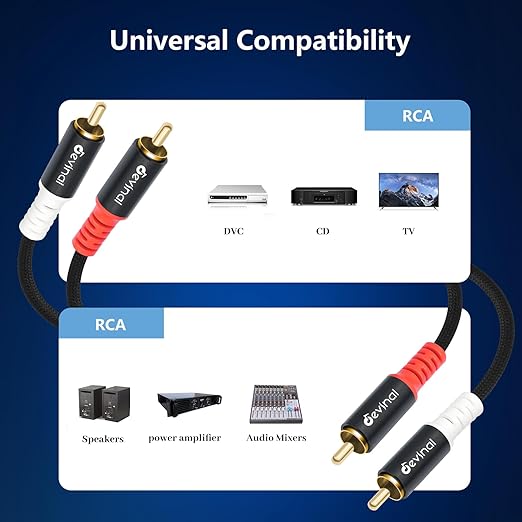 Devinal 25FT RCA Cables, 2RCA to 4RCA Audio Cable, Male Stereo RCA Cord Shielded Braided for Home Theater, HDTV, Amplifiers, Hi-Fi Systems, Car Audio, Speakers