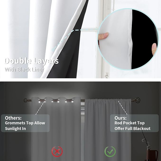 BGment White Blackout Curtains for Bedroom 84 Inch Long 2 Panels | Thermal - Image 6
