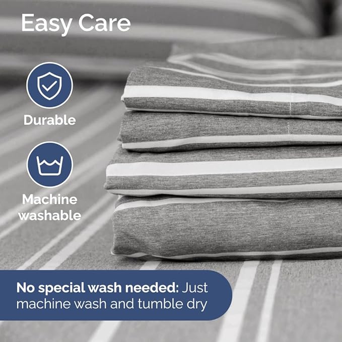 Split Head King Sheet Set – 4 Piece Flex Split Top King Sheets for Adjustable Beds - Fits 14” to 16" Mattress w/ Deep Pockets - Breathable & Cooling - Luxury Bedding and Wrinkle Free - Grey Stripes 3
