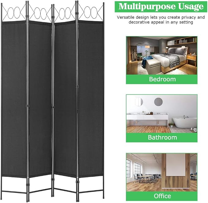 4 Panel Room Divider 6.8FT Steel Frame Screen Folding Privacy Divider - Image 6