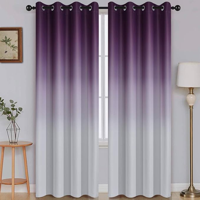 SimpleHome Purple to Grey White Ombre Room Darkening Curtains 84 Inch | Curtains by SimpleHome