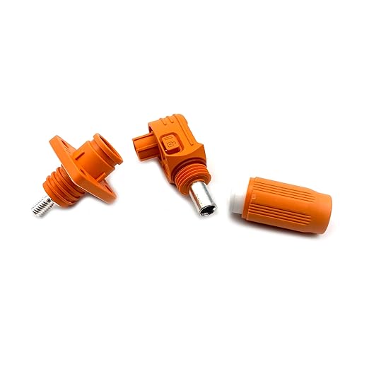 350A Battery Energy Storage Connector, 120mm² High Current Connectors IP67 Waterproof Stud Wiring Power Adapter Quick Plug Terminal Right Angle Plug and Socket （1500V Orange)