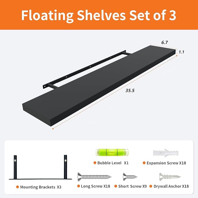 Floating Shelves for Wall Set of 3, Heavy Duty Support, Large Capacity - Image 3