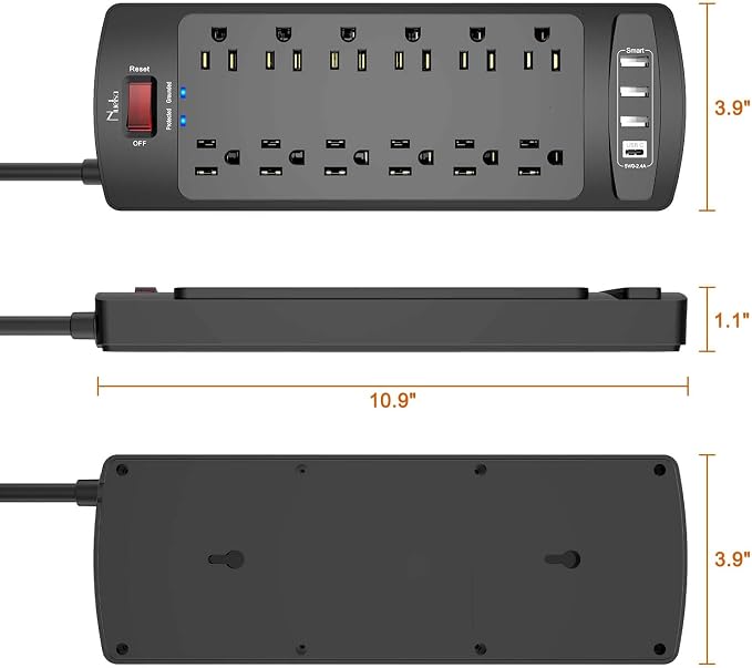 Surge Protector Power Strip, Nuetsa 12 Outlets and 4 USB Ports, 6 Feet - Image 7