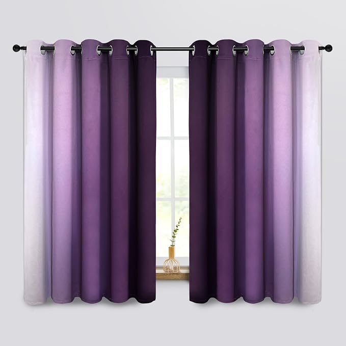 COSVIYA Grommet Room Darkening Ombre Purple Curtains W62xL63 inch | Purple and - Image 2
