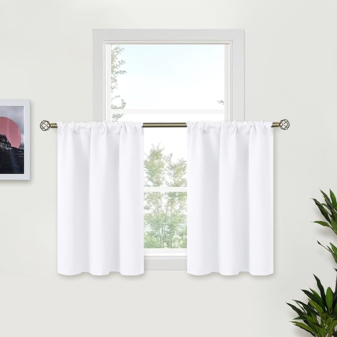 BGment Pure White Cafe Curtains 24 Inch Length- Small Half Drapes by BGment