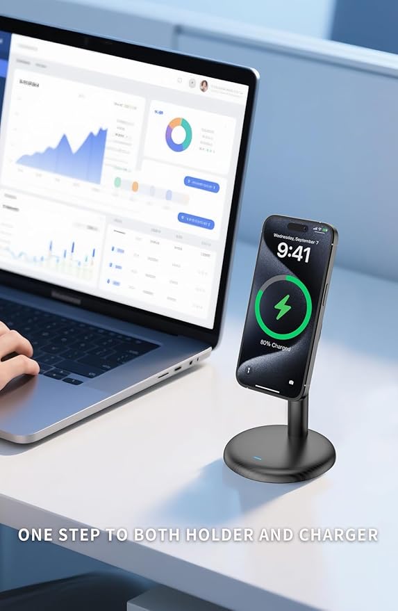 Mag-Safe Charger Stand for iPhone 17/Air/16/15/14/13/12,15W Fast Charging,Wireless Charging Pad Compatible with MagSafe Suitable for Desk or Nightstand (No Adapter)