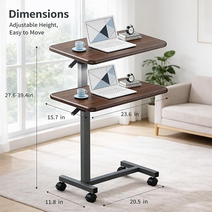 Adjustable Overbed Table with Wheels, Pneumatic Height Lift Rolling Bedside - Image 2